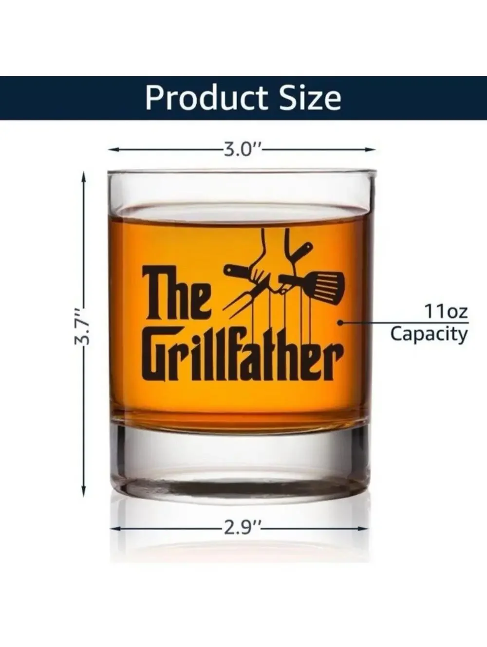 The Grillfather Whiskey Glass Gift Set Funny BBQ Dad Husband Gift Box 11oz Glass